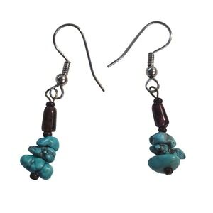 Handmade Turquoise Beaded Dangle Drop Earrings 1" Boho